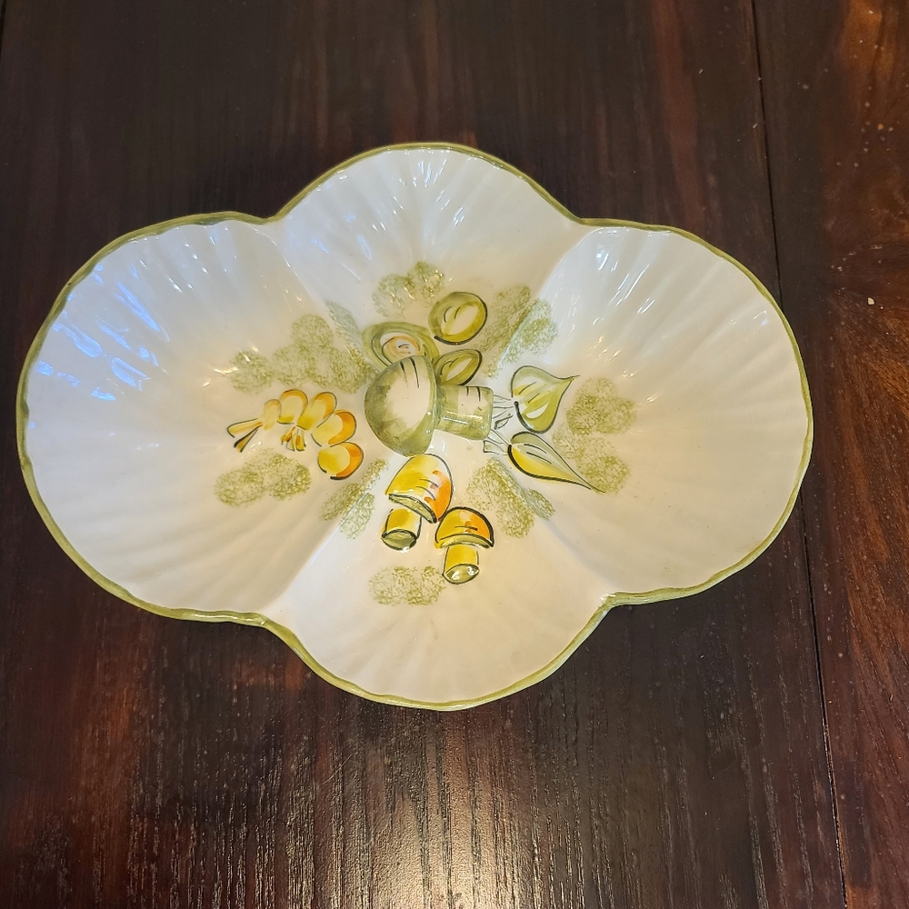 VINTAGE LOS ANGELES POTTERIES Ceramic Divided Serving Platter Mushroom 1962 MCM